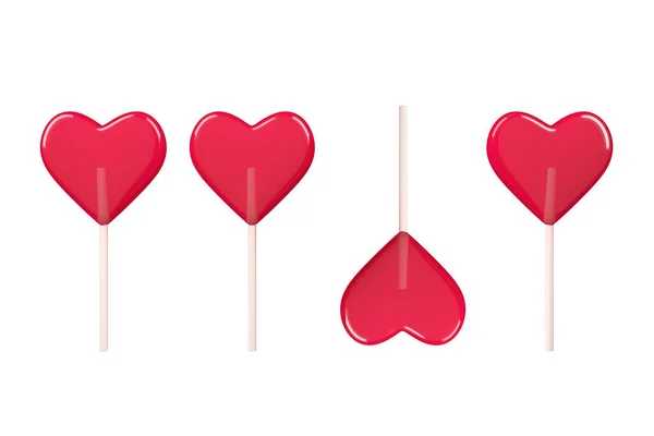 Konsep Cinta Red Heart Lollipop Candy Dengan Latar Belakang Putih — Stok Foto