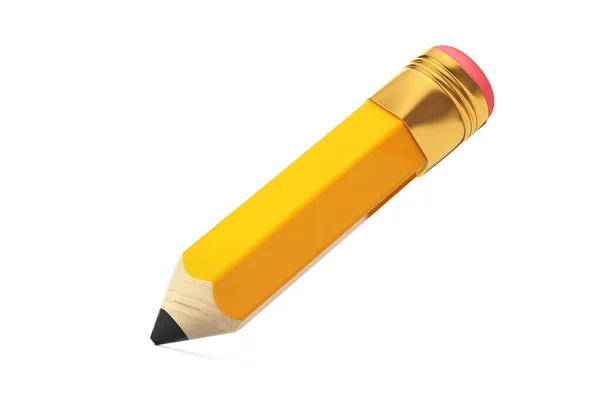 Small Short Cartoon Yellow Pencil Rubber Eraser White Background Rendering — Stock Photo, Image