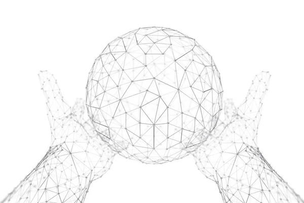 Esfera Poligonal Abstracta Átomo Adn Neuronas Globo Molécula Con Las — Foto de Stock