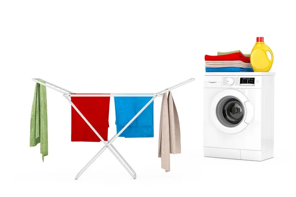 Clothes White Folding Metal Clothes Drying Rack White Modern Washing — Stock Photo, Image
