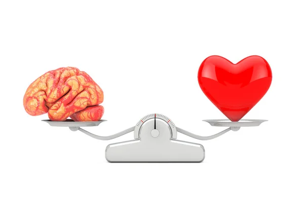 Brain Red Heart Simple Balance Scale Een Witte Achtergrond Rendering — Stockfoto