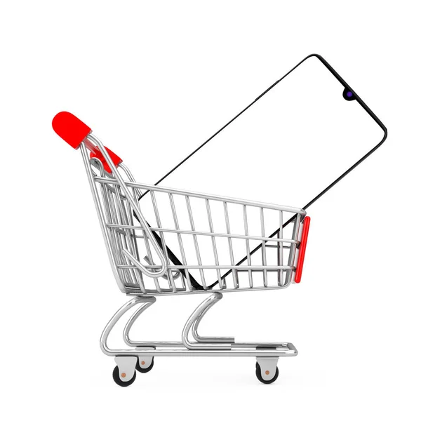 Mobile Phone Blank Screen Your Design Shopping Cart Trolley White — Stock fotografie