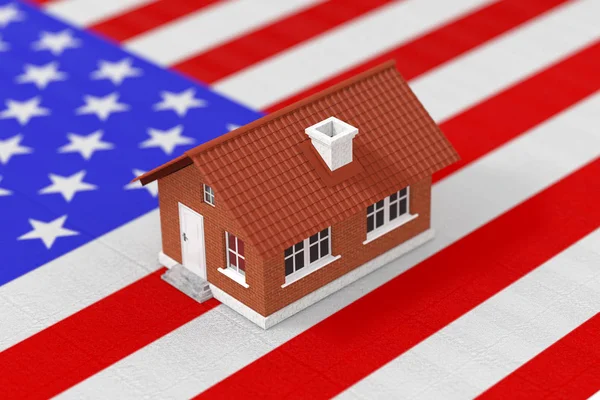 Vastgoed Concept Living House Boven Amerikaanse Vlag Extreme Close Rendering — Stockfoto