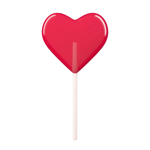 Έννοια Αγάπης Red Heart Lollipop Candy Λευκό Φόντο Απόδοση — Φωτογραφία Αρχείου