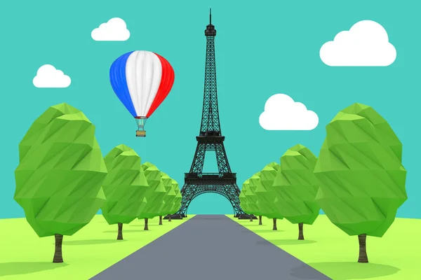 Travel France Concept Hot Air Balloon Sky French Flag Eiffel — Stock Photo, Image