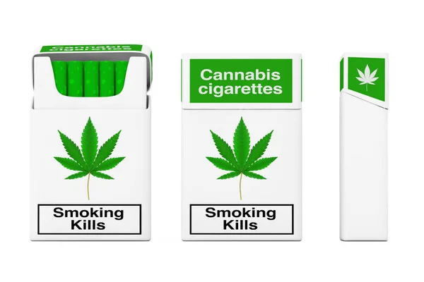 Cannabis Cigarros Pack Set Concept Sobre Fundo Branco Renderização — Fotografia de Stock