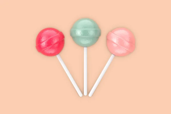 Dulce Caramelo Multicolor Lollipops Sobre Fondo Marrón Renderizado — Foto de Stock