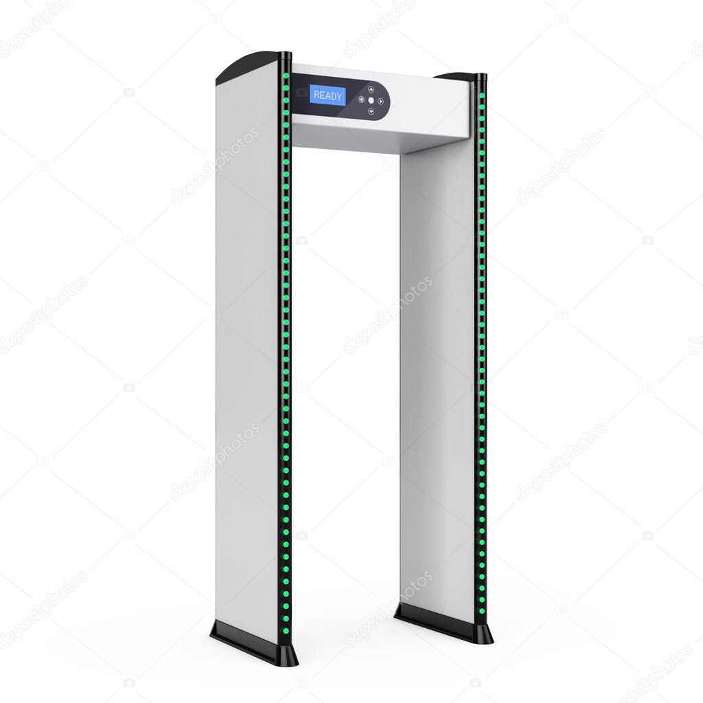 Safe Security Walkthrough Gates With Metal Detectors on a white background. 3d Rendering