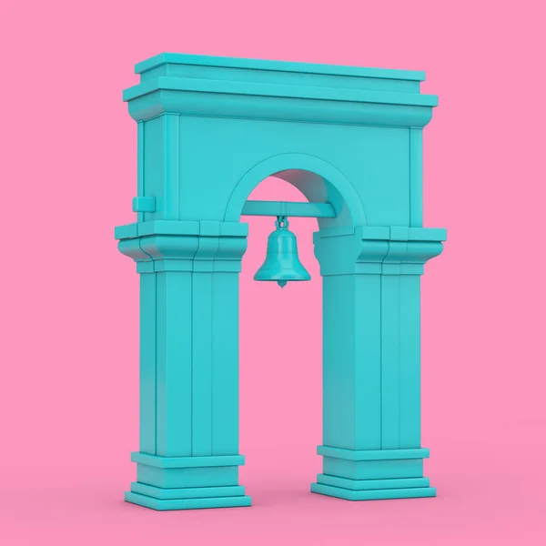 蓝色钟楼 拱门和挂钟为杜通风格的粉红色背景 3D渲染 — 图库照片
