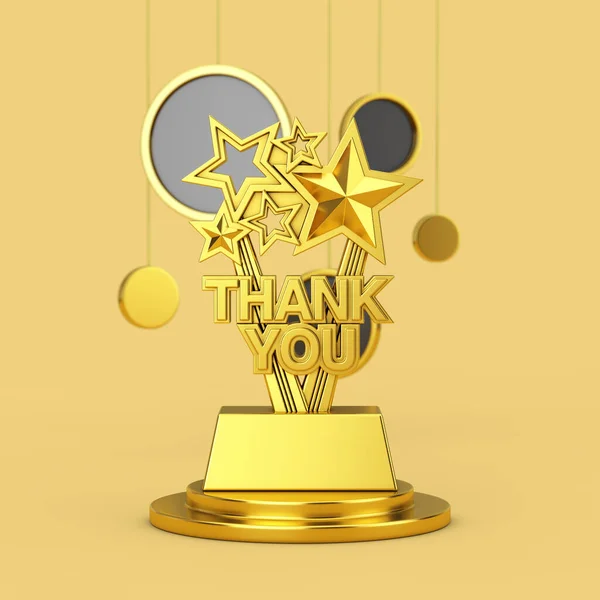 Golden Award Trophy Thank You Sign Golden Piedestal Hanging Abstract — Stockfoto