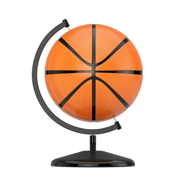 Pallone Basket Forma Globo Terrestre Sfondo Bianco Rendering — Foto Stock