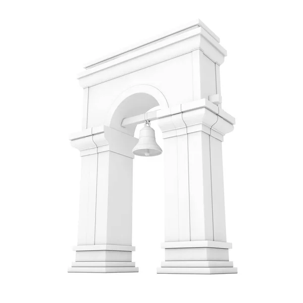 White Bell Tower Archway Hanging Bell Clay Style White Background — Stock Photo, Image