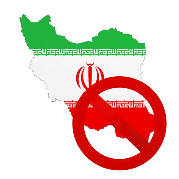 Iran Map Flag Red Prohibit Sign White Background Англійською Рендеринг — стокове фото