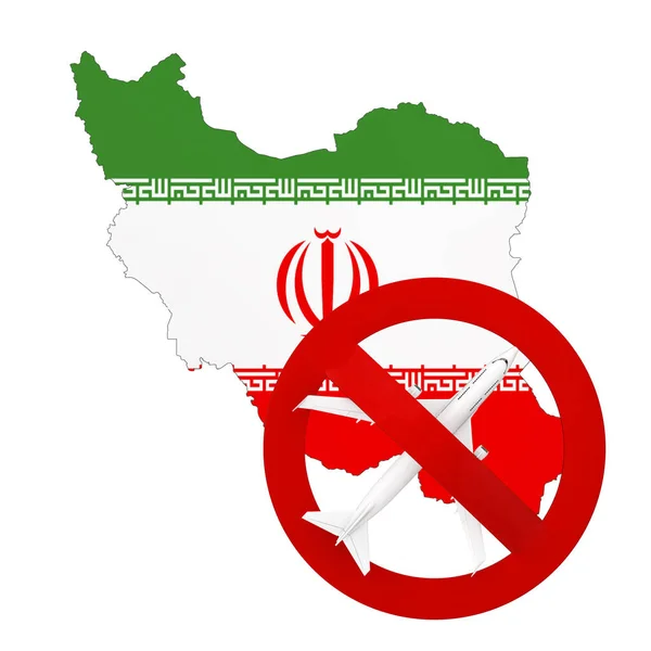 Flight Ban Iran Due Coronavirus Covid Iran Map Flag Airplane — Stock Photo, Image