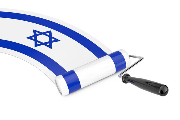 Cat Roller Brush Dengan Bendera Israel Latar Belakang Putih Perender — Stok Foto