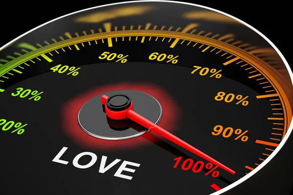 Speedometer Love Level Meter Extreme Closeup Rendering — Stock Photo, Image
