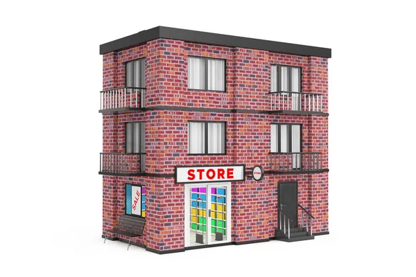 Tienda City Town Red Brick House Edificio Sobre Fondo Blanco — Foto de Stock