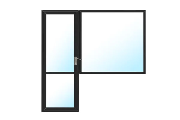 Black Metal Plastic Pvc Balcony Door Window White Background Rendering — Stock Photo, Image