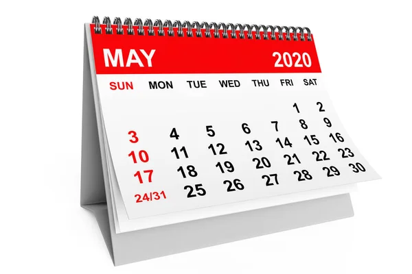 2020 Maj Kalender Vit Bakgrund Konvertering — Stockfoto