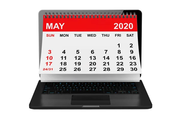 Calendario Del Año 2020 Calendario Mayo Sobre Pantalla Del Portátil — Foto de Stock