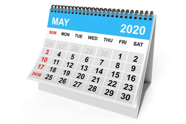 2020 Anno Maggio Calendario Sfondo Bianco Rendering — Foto Stock