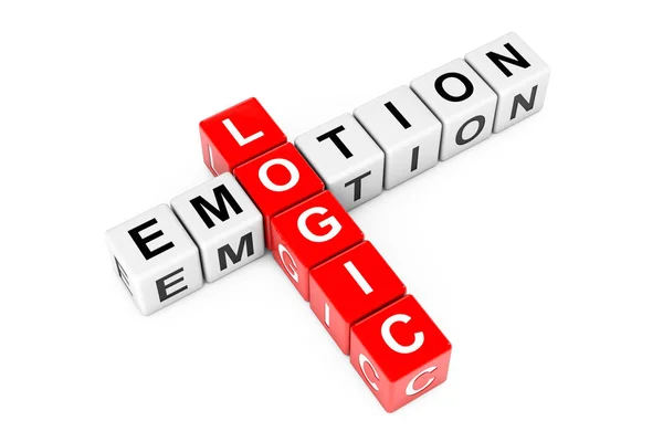 Logik Und Emotin Zeichen Als Kreuzworträtsel Würfelblöcke Auf Weißem Hintergrund — Stockfoto