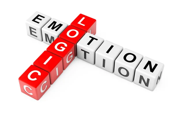 Logik Und Emotin Zeichen Als Kreuzworträtsel Würfelblöcke Auf Weißem Hintergrund — Stockfoto