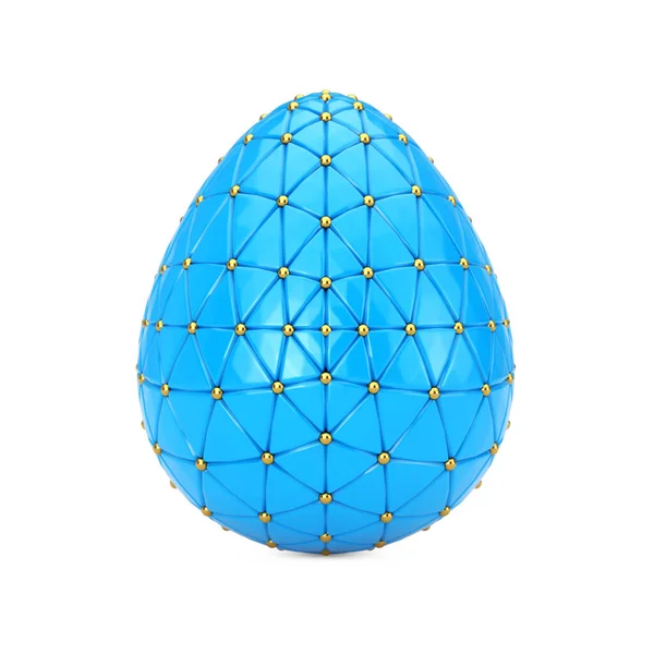 Huevo Azul Pascua Decorado Esferas Doradas Sobre Fondo Blanco Renderizado — Foto de Stock