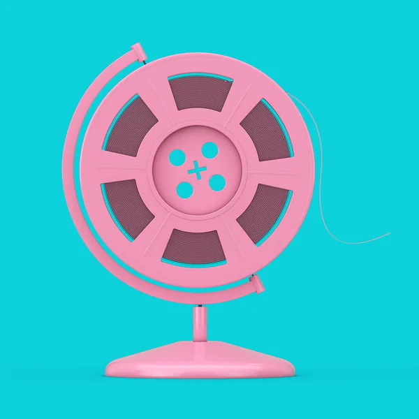 Pink Film Reel with Cinema Tape in the Shape of Earth Globe as Duotone Style on a blue background. 3d Rendering