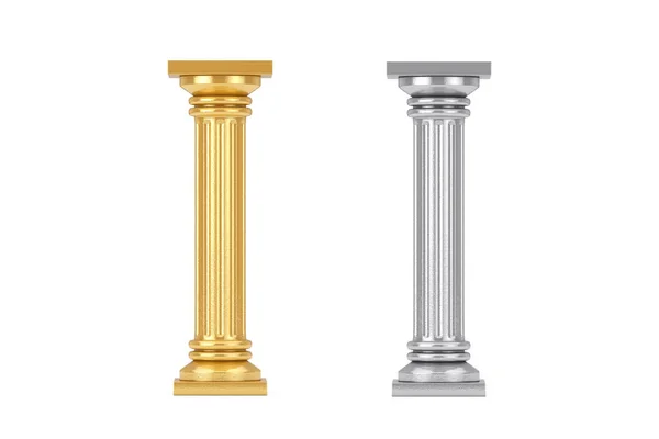 Golden Silver Classic Greek Column Pedestal Een Witte Achtergrond Rendering — Stockfoto