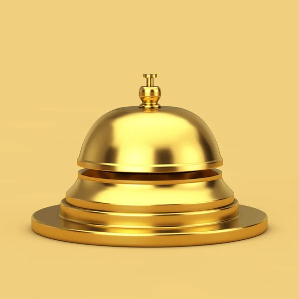 Golden Hotel Service Bell Call Golden Pedestal Yellow Background Rendering — Stock Photo, Image