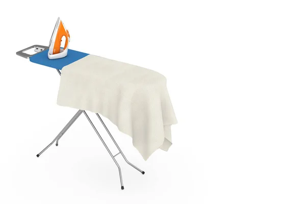 Electric Clothes Steam Iron Ironing Board Tablecloth Білому Тлі Рендеринг — стокове фото