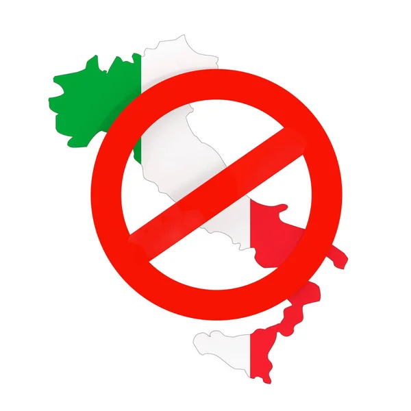意大利地图与国旗和红色禁止签署在白色背景 3D渲染 — 图库照片