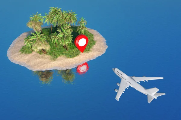 Travel Concept White Jet Passenger Airplane Flying Map Pointer Desert — Stock Photo, Image