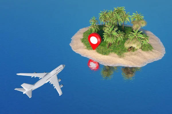 Travel Concept White Jet Passenger Airplane Flying Map Pointer Desert — Stock Photo, Image