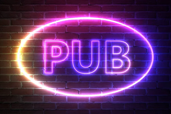 Ellipse Neon Light Pub Sign Перед Стеной Брик Рендеринг — стоковое фото