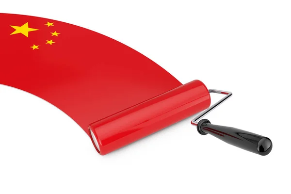 Pintura Pincel Con Bandera China Sobre Fondo Blanco Renderizado — Foto de Stock