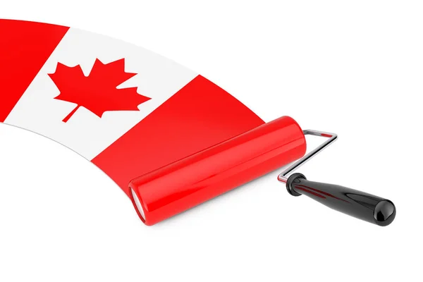 Verf Roller Brush Met Canada Vlag Een Witte Achtergrond Rendering — Stockfoto