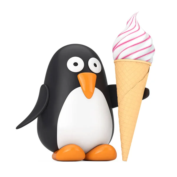 Lindo Pingüino Dibujos Animados Juguete Blanco Negro Con Helado Porción —  Fotos de Stock