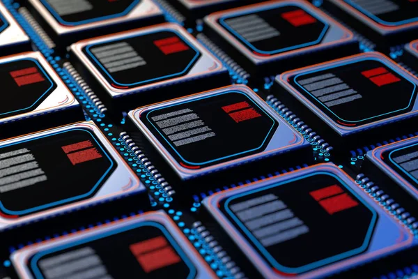 Concepto Servidor Informático Hoja Silicona Con Filas Microchip Cpu Primer — Foto de Stock