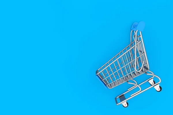 Shopping Cart Trolley Mock Blue Background Rendering — Stock Photo, Image