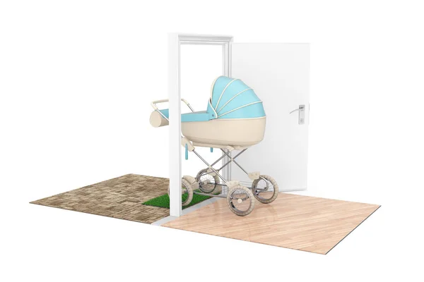 New Baby Born Concept Modern Blue Baby Carriage Stroller Pram — стоковое фото