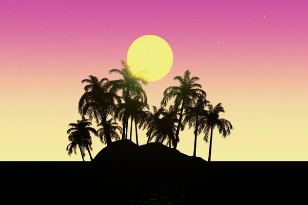 Travel Concept 80S Synthwave Styled Landscape Palms Sun Extreme Closeup — Stock Photo, Image