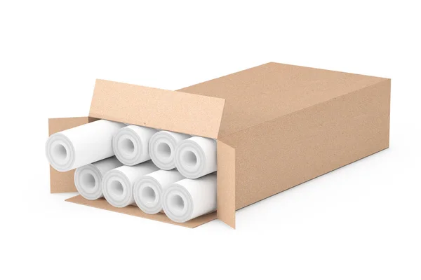 Rolls Wallpaper Cartboard Box Білому Тлі Рендеринг — стокове фото