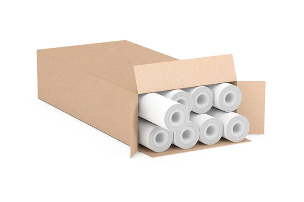 Rolls Wallpaper Cartboard Box White Background Vykreslování — Stock fotografie