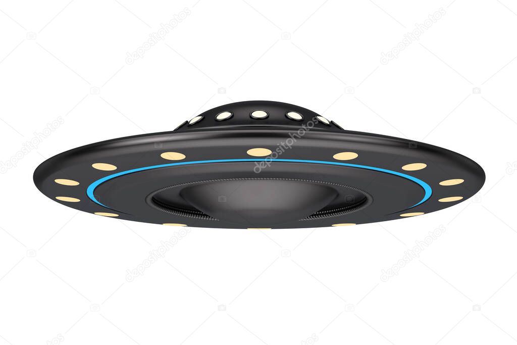 UFO Concept. Alien Spaceship or Flying Saucer on a white background. 3d Rendering