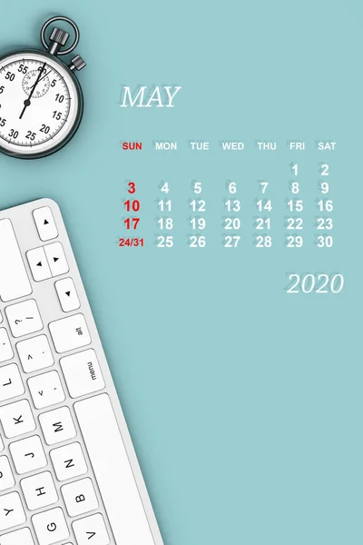 Jahreskalender 2020 Maikalender Mit Stoppuhr Und Tastatur Darstellung — Stockfoto