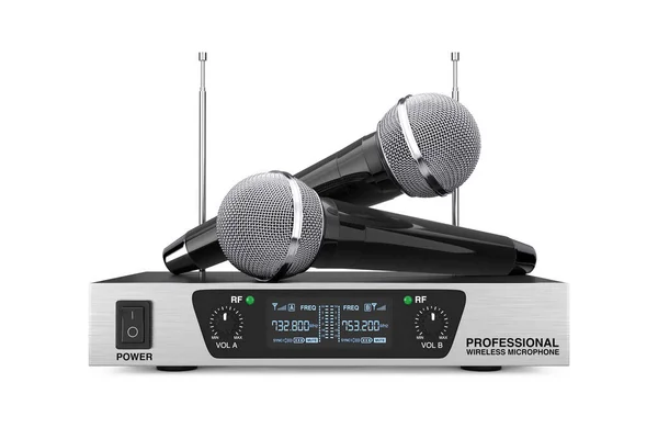 Draadloze Radio Draadloze Microfoons Zendsysteem Een Witte Achtergrond Rendering — Stockfoto
