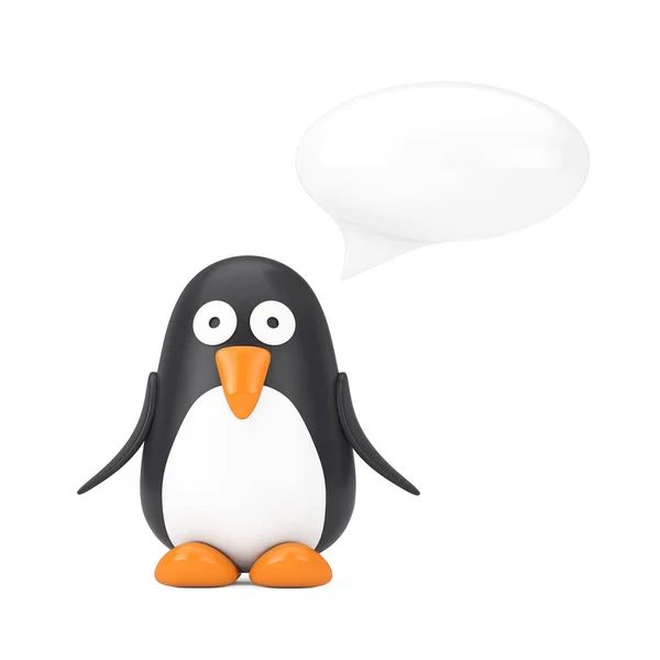 可爱的黑白相间的卡通企鹅 有着白色背景的泡泡 3D渲染 — 图库照片