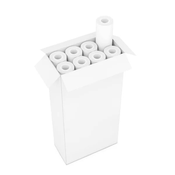 Rolls Wallpaper Cartboard Box Como Clay Style Fundo Branco Renderização — Fotografia de Stock